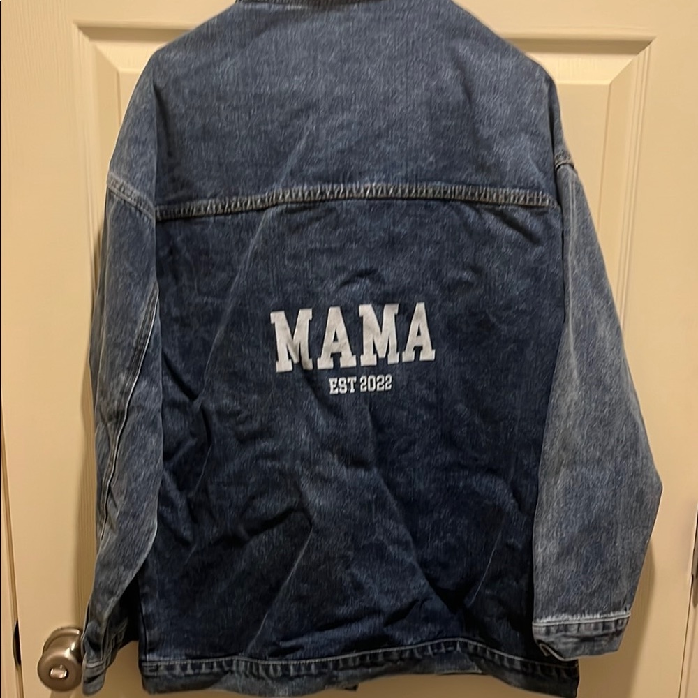 Blue Denim Jacket with 'MAMA' Print